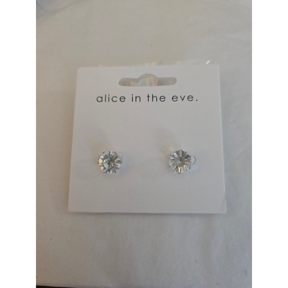 Alice in the Eve Silver Tone Round Clear Crystal Stud Earrings Post Backs